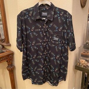 NWT~Truly Hard Seltzer Can All Over Print Button Short Sleeve Top Size Large